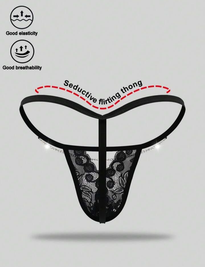 Men's Lace Trim Thong Underwear, Fashionable & Alluring